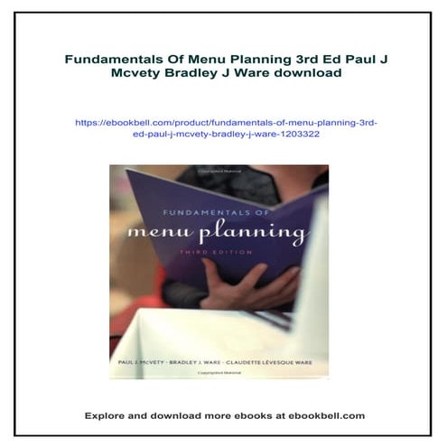 Fundamentals Of Menu Planning 3rd Ed Paul J Mcvety Bradley J Ware | PDF
