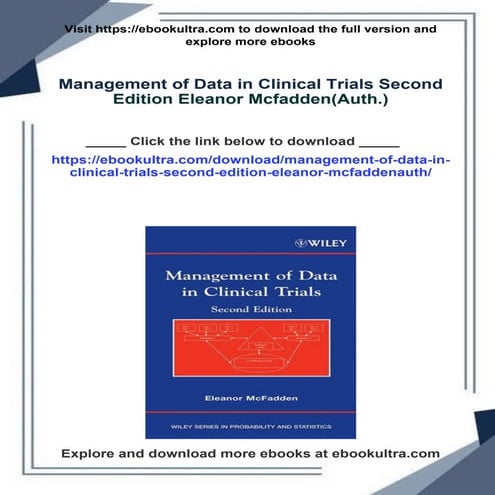 Management of Data in Clinical Trials Second Edition Eleanor Mcfadden ...
