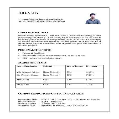 ARUN U K Resume Updated