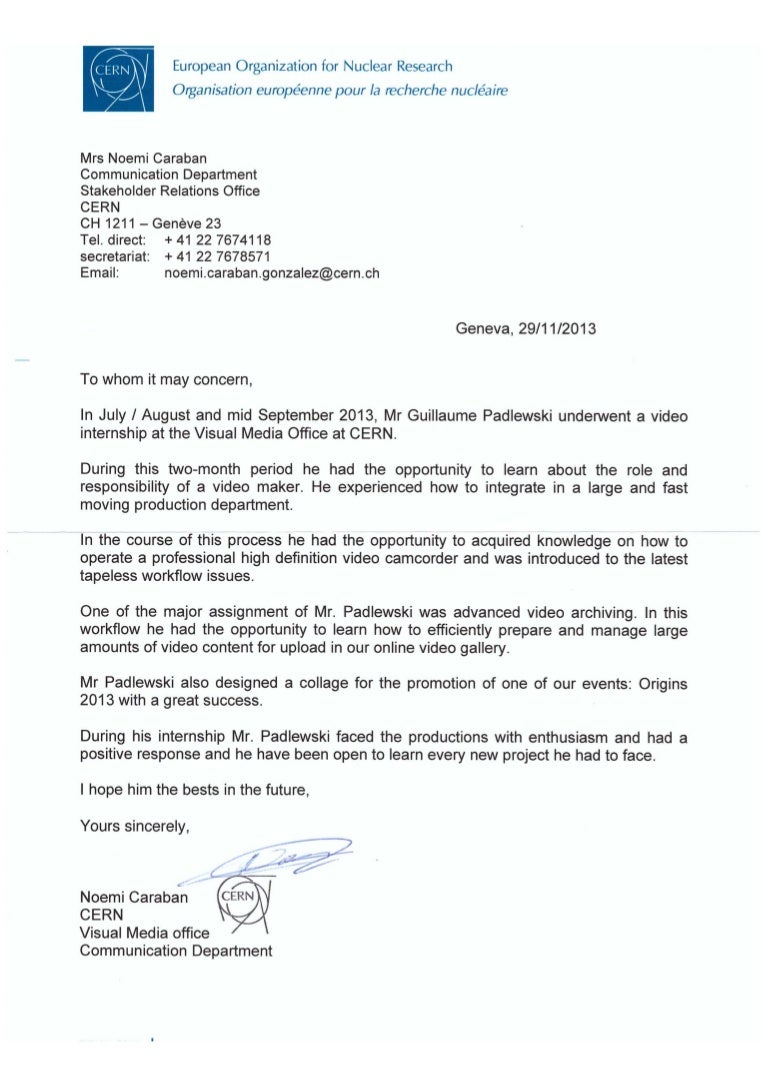 Guillaume Padlewski CERN reference letter
