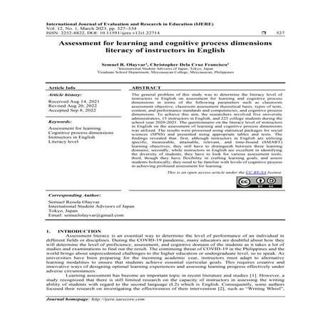 Assessment for learning and cognitive process dimensions literacy of ...