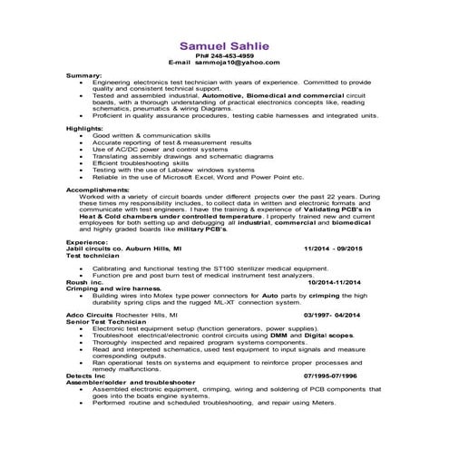 Samuel WORDResume Test Tech