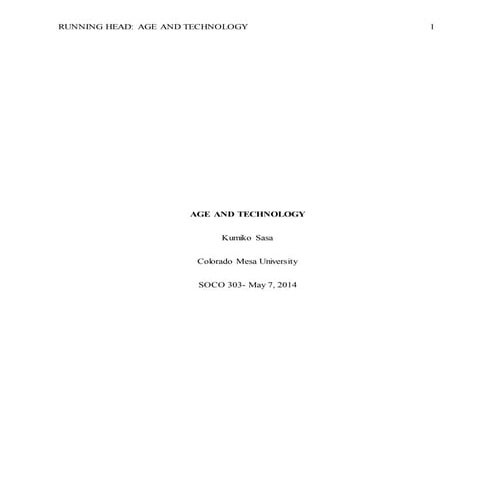AGE AND TECHNOLOGY REPORT