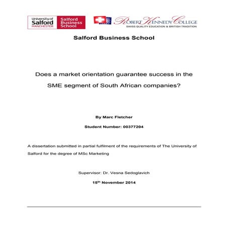 Dissertation: “Does a market orientation guarantee success in the SME segment...
