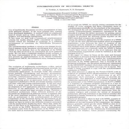 1991 SYNCHRONIZATION OF MULTIMEDIA OBJECTS