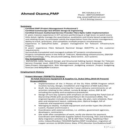 Cv Project manager & solution architect ftth | PDF