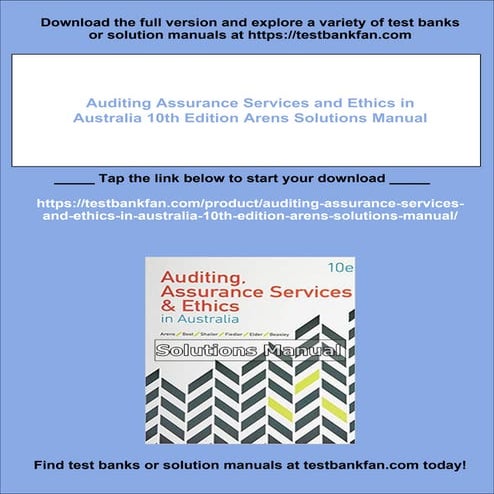 Auditing Assurance Services and Ethics in Australia 10th Edition Arens ...