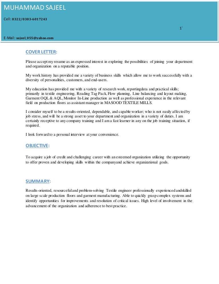 Monitor cover letter