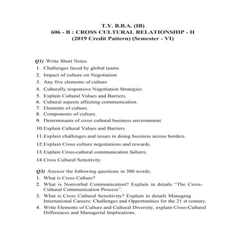 606 - B : CROSS CULTURAL RELATIONSHIP - II IMP QUESTIONS.docx
