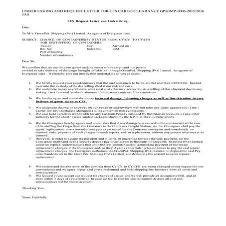 6... UNDERTAKING AND REQUEST LETTER FOR CFS CARGO CLEARANCE GPKIMP-0006-2015-...
