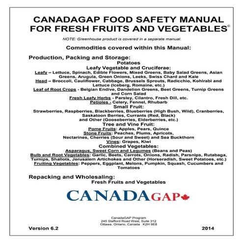 Canada Gap for Fruit and vegetables