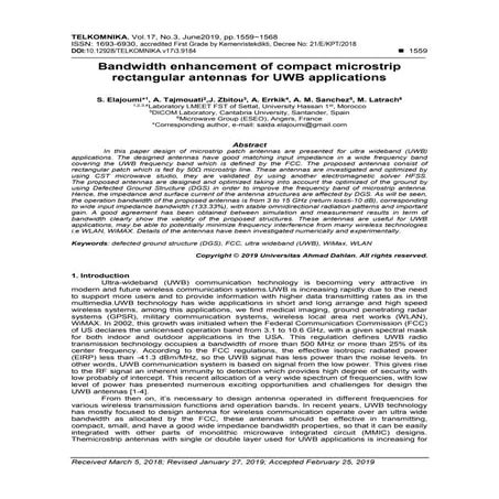 Bandwidth enhancement of compact microstrip rectangular antennas for UWB appl...