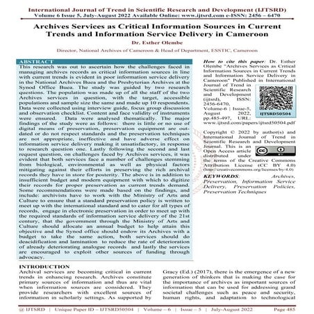 Archives Services as Critical Information Sources in Current Trends and Infor...