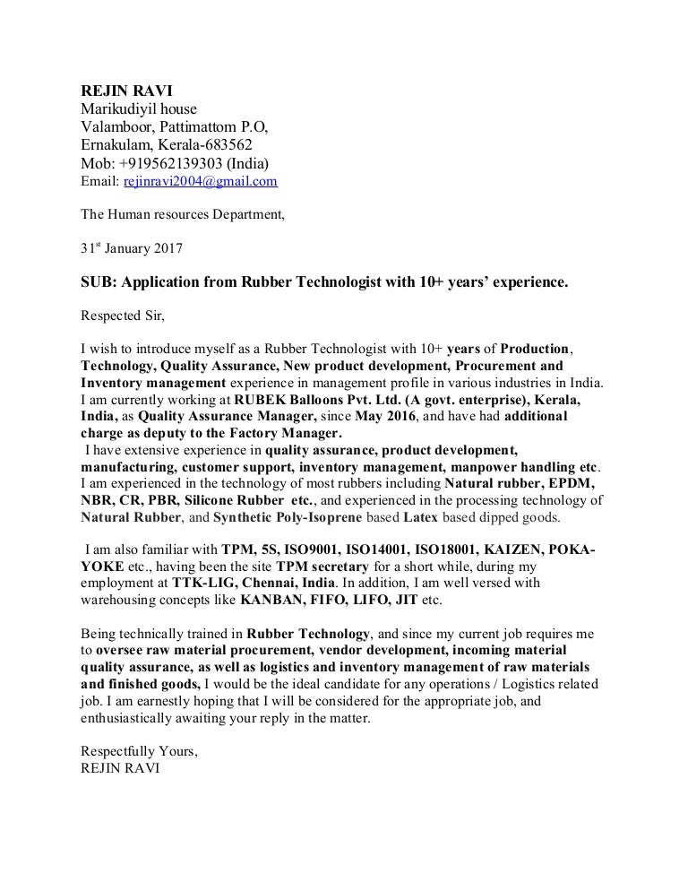 Cover Letter Rejin Ravi