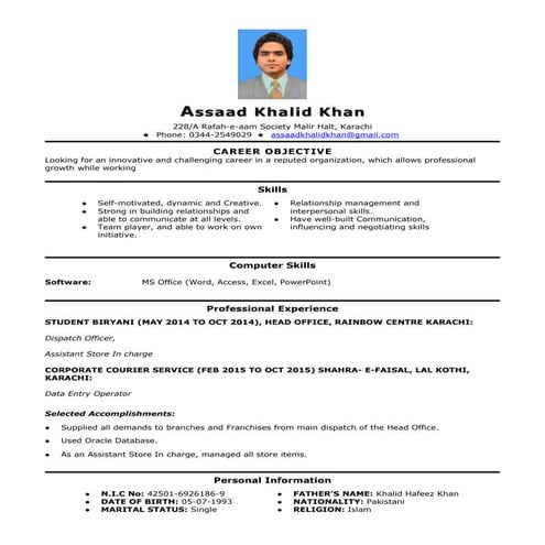 Assaad khalid khan c.v