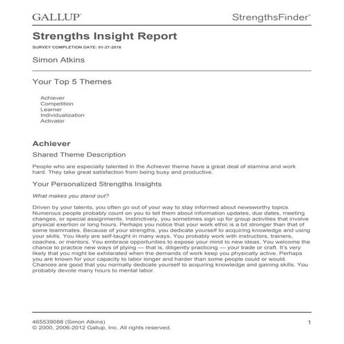 Gallup Strengths Insight Report | PDF