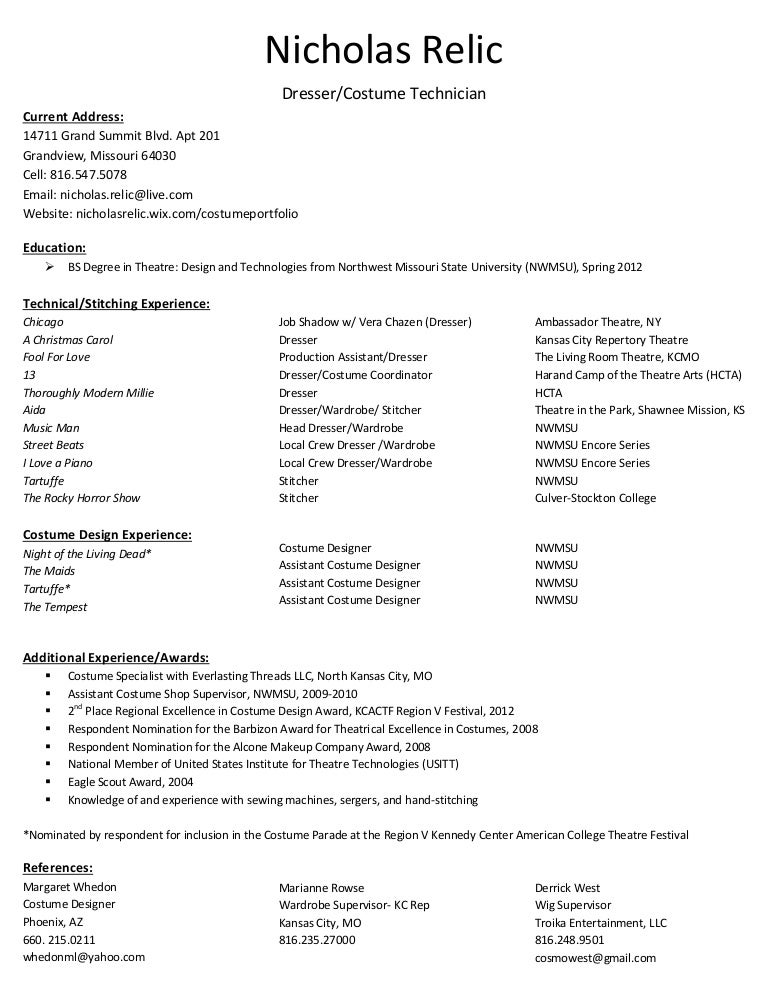 Costume Technician Resume