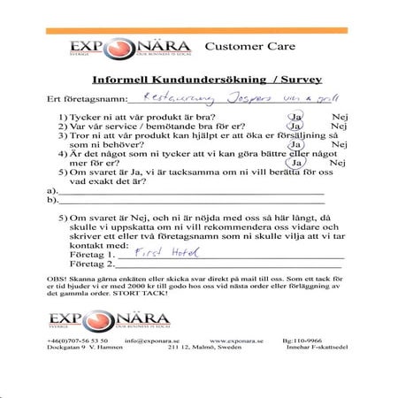 Jospers vin & grill AB Survy