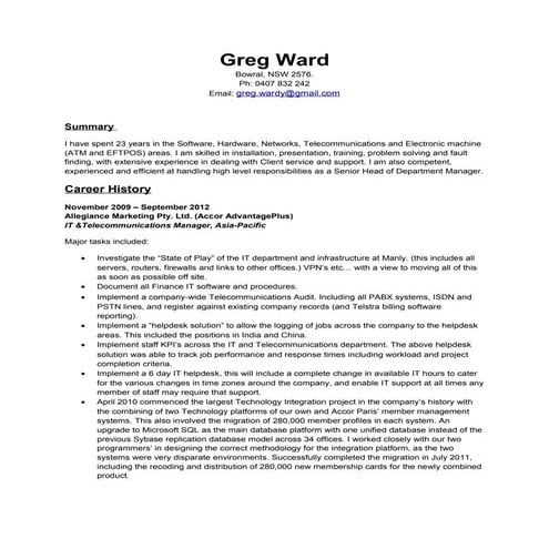 Greg Ward Resume