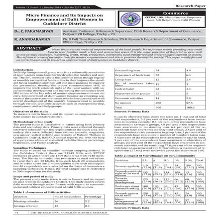 Micro finance and its impacts on empowerment of dalit women in cuddalore dist...