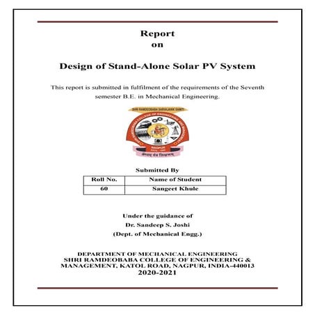 Design of Stand-Alone Solar PV System