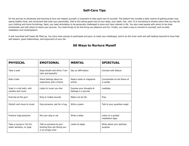 60 self care tips