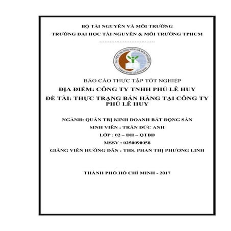Đề tài: Thực trạng hoạt động bán hàng tại công ty TNHH Phú lê huy