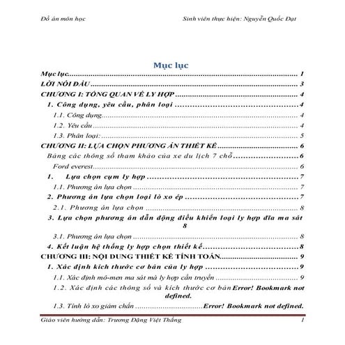 Đề tài: Thiết kế hệ thống ly hợp xe ô tô con 7 chỗ ngồi, 9đ