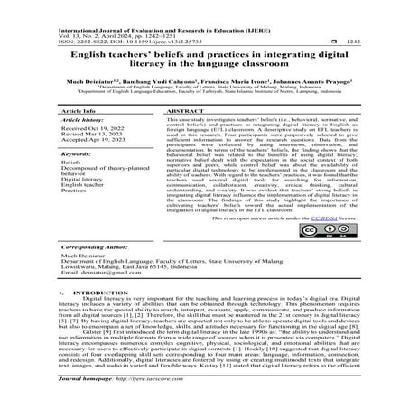 English teachers’ beliefs and practices in integrating digital literacy ...