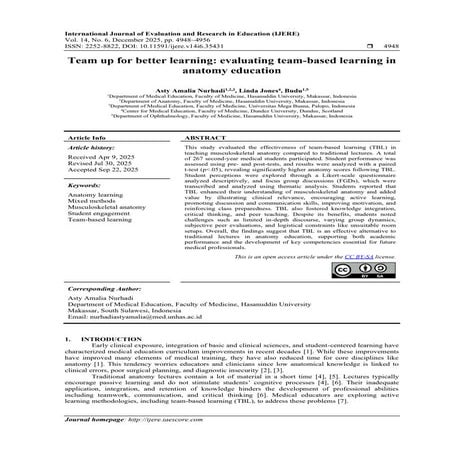 Team up for better learning: evaluating team-based learning in anatomy ...