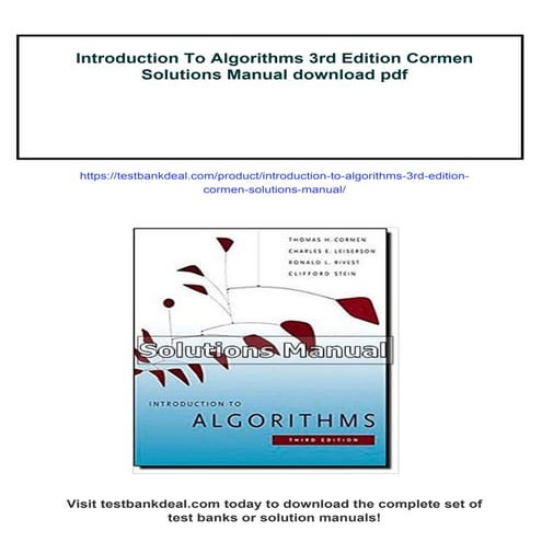 Introduction To Algorithms 3rd Edition Cormen Solutions Manual | PDF