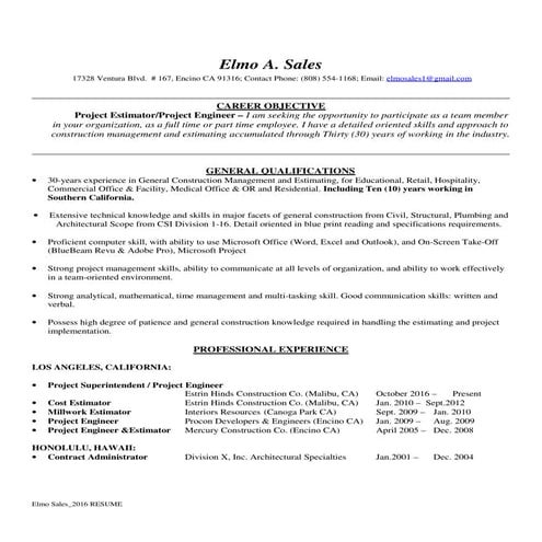 ELMO SALES-2016 RESUME