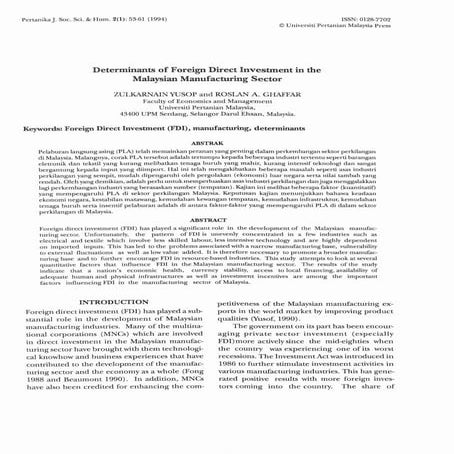 61176257 determinant-of-foreign-direct-investment-in-the-malaysian-manufactur...