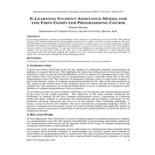 E-LEARNING STUDENT ASSISTANCE MODEL FOR THE FIRST COMPUTER PROGRAMMING COURSE 