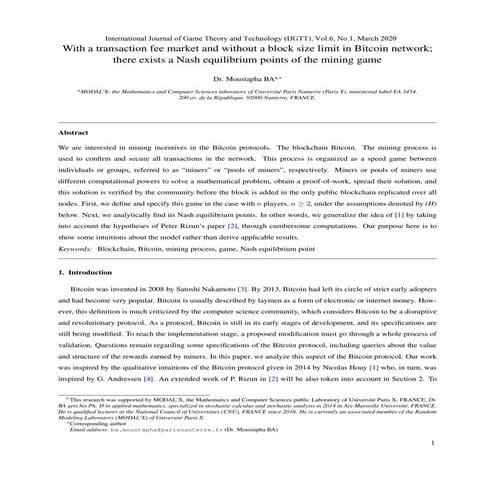 With a transaction fee market and without a block size limit in Bitcoin netwo...