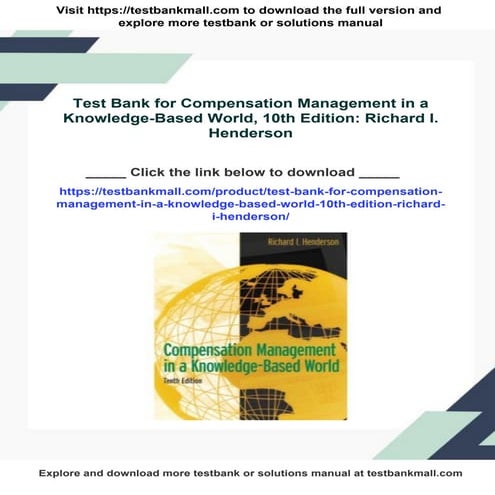 Test Bank for Compensation Management in a Knowledge-Based World, 10th Editio...