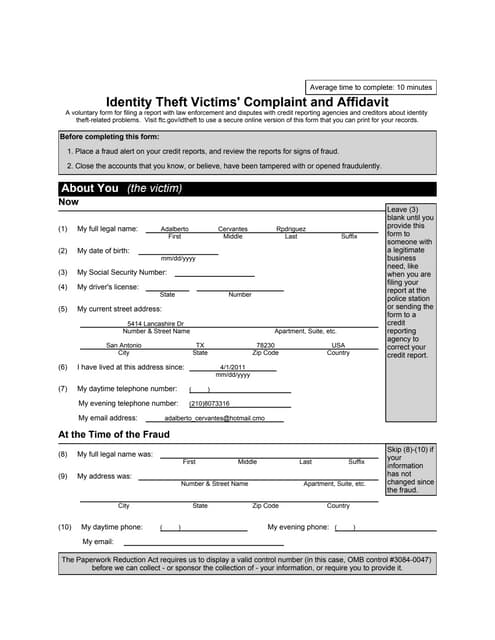 IRS ID Theft Affidavit Form 14039