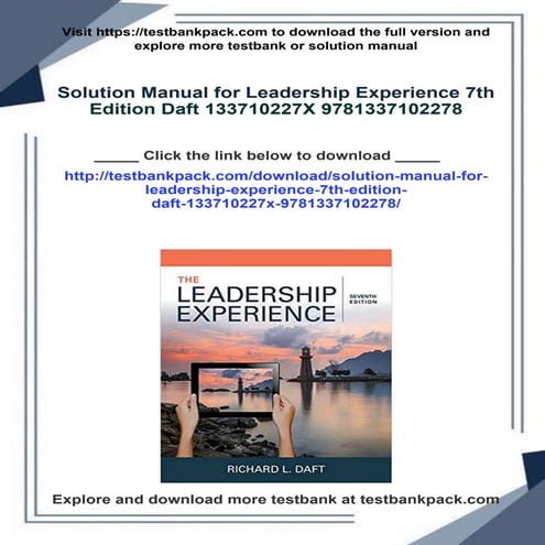 Leadership Experience 7th Edition Daft Solutions Manual | PDF