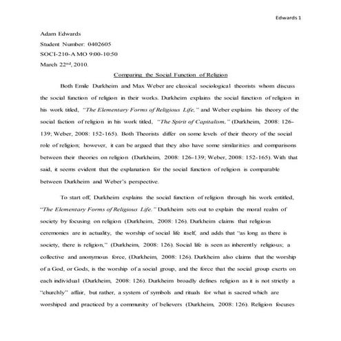 Classical Sociology Essay #1. (final draft)