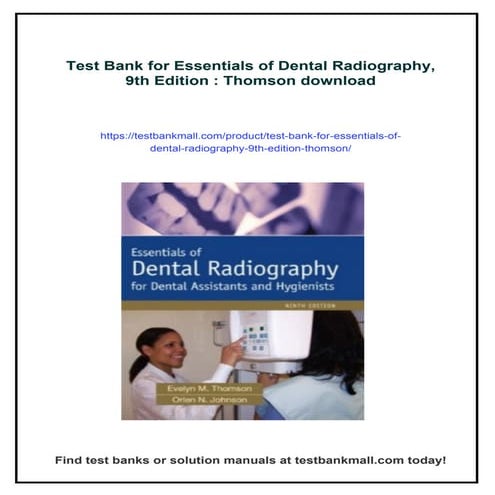 Test Bank for Essentials of Dental Radiography, 9th Edition : Thomson | PDF
