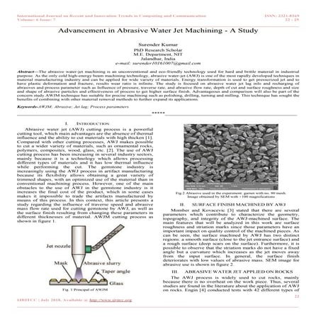 Advancement in Abrasive Water Jet Machining - A Study