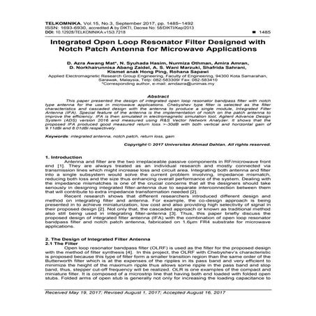 Integrated Open Loop Resonator Filter Designed with Notch Patch Antenna for M...