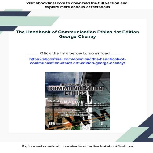 The Handbook of Communication Ethics 1st Edition George Cheney | PDF