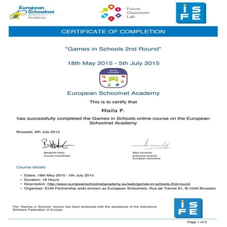 Games in schools 2nd round