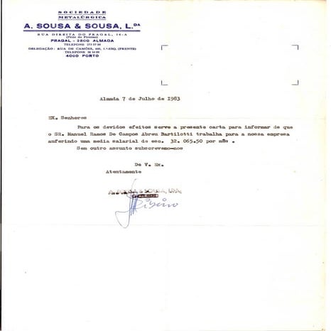 Recommendation Letter from A. SOUSA & SOUSA, Lda.