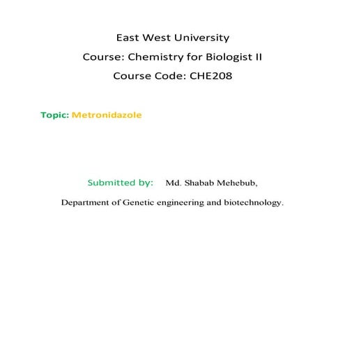 Assignment on Metronidazole