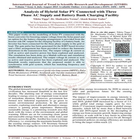 Analysis of Hybrid Solar PV Connected with Three Phase AC Supply and Battery ...