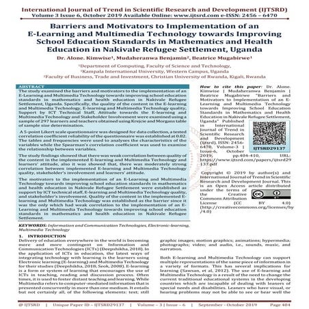 Barriers and Motivators to Implementation of an E Learning and Multimedia Tec...