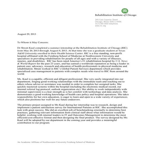 Letter of recommendation RIC