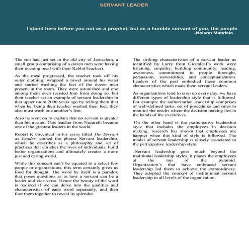 Servant Leadership -The need of the hour